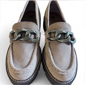 Suede Loafers with Chain Detail